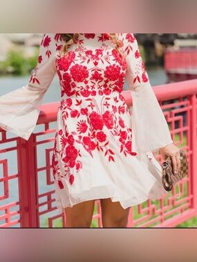 Frock and Frill Asos Zelle Red and Nude Sequin Embellished Skater Dress Size 2